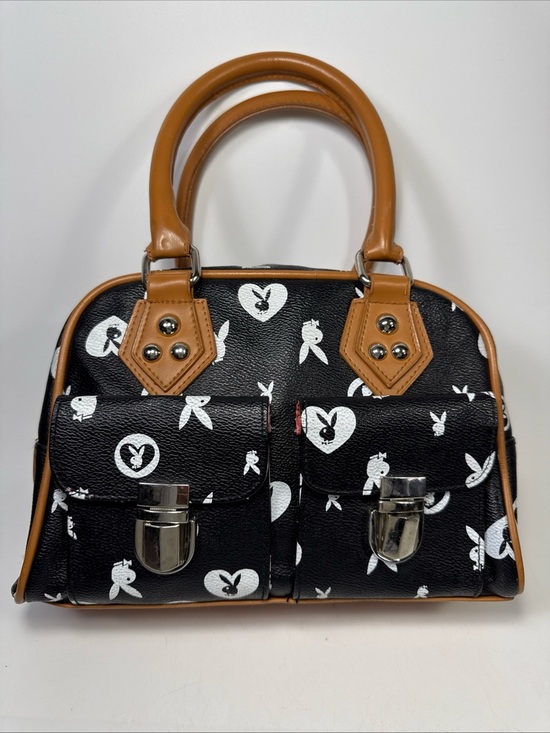 PLAYBOY Handbags - Vtg y2k Playboy Black and Tan Printed Satchel Bag pink interior